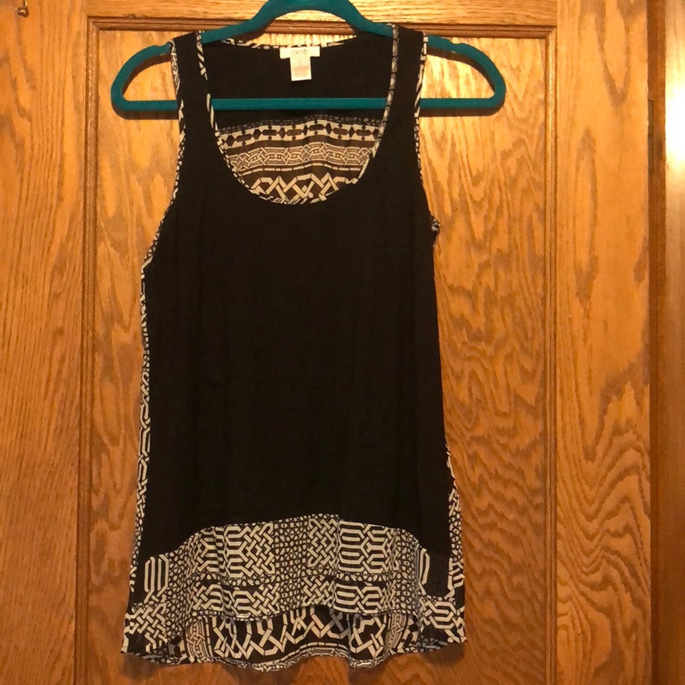 Cache Black patterned Back tank Top small
